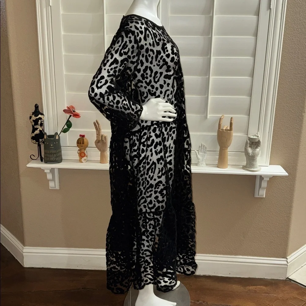MASAI COPENHAGEN Otilo Leopard Velvet Jacquard Sheer Mesh Midi Dress